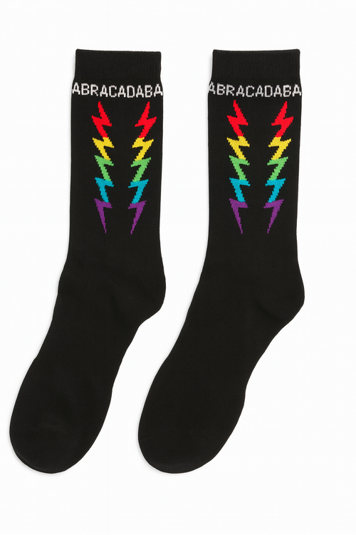 Abracadabra+ Pride Running Socks — black with rainbow lightning bolts